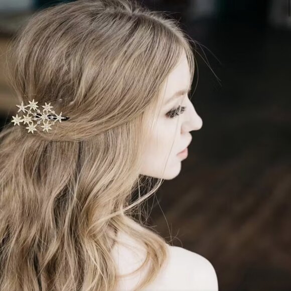 Private Label Accessories - NEW Golden Shooting Stars Pave Crystal Hairclip Hair Accessory